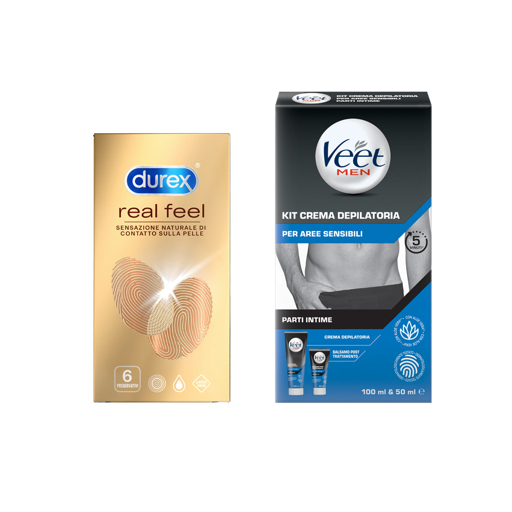 DUREX REAL FEEL 6 pz & VEET MEN KIT DEPILAZIONE INTIMA